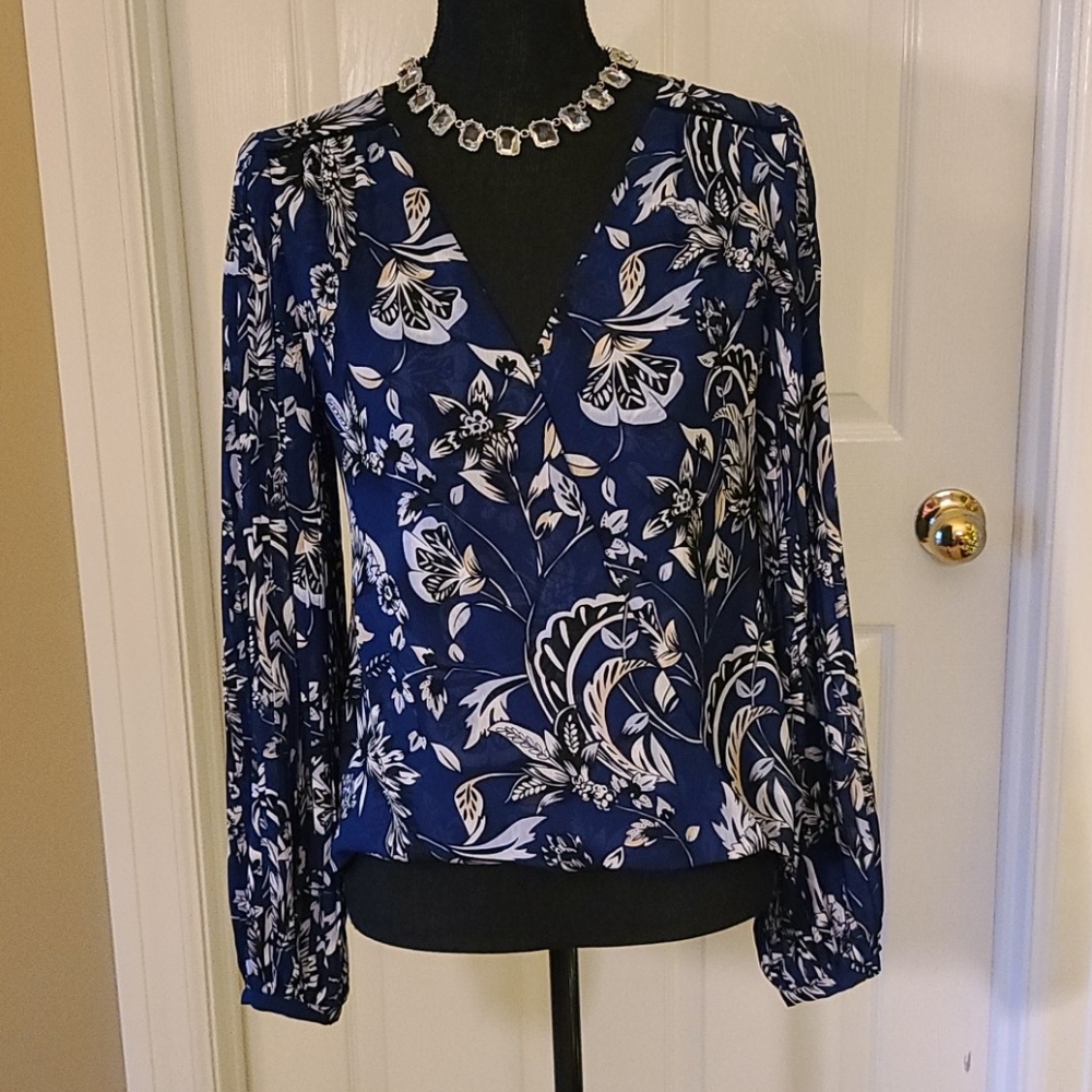 WHBM Blue Floral Blouse